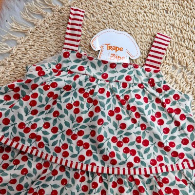 Conj. Batinha Mini Cerejinhas e Short - Areia e Vermelho